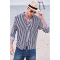 Men's Dress Shirt Striped Shirt Button Down Shirt Collared Shirt Striped Wedding Back to Office Black White Red Navy Blue Long Sleeve Clothing Apparel