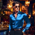 Men's Shirt Satin Shirt Casual Shirt Button Up Shirt Plain Wedding Vacation Black White Wine Navy Blue Long Sleeve Lapel Spring &  Fall Clothing Apparel
