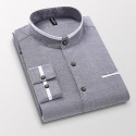 Men's Band Collar Shirt Dress Shirt Oxford Shirt Solid / Plain Color Wedding White Blue Gray Light Blue Long Sleeve Standing Collar Spring &  Fall Clothing Apparel