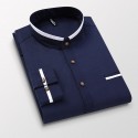 Men's Band Collar Shirt Dress Shirt Oxford Shirt Solid / Plain Color Wedding White Blue Gray Light Blue Long Sleeve Standing Collar Spring &  Fall Clothing Apparel