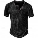 Men's Waffle Henley Shirt Tee Plaid Checkered Henley Outdoor Casual Short Sleeve Button Clothing Apparel Polyester Fashion Designer Comfortable
