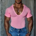 Men's T Shirt Tee Top Short Sleeves V Neck Summer Solid Color Fashion Designer Basic V Neck Vacation Street Going out Black Pink Light Green Top Tee for Men