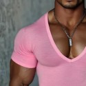 Men's T Shirt Tee Top Short Sleeves V Neck Summer Solid Color Fashion Designer Basic V Neck Vacation Street Going out Black Pink Light Green Top Tee for Men