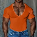 Men's T Shirt Tee Top Short Sleeves V Neck Summer Solid Color Fashion Designer Basic V Neck Vacation Street Going out Black Pink Light Green Top Tee for Men