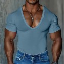 Men's T Shirt Tee Top Short Sleeves V Neck Summer Solid Color Fashion Designer Basic V Neck Vacation Street Going out Black Pink Light Green Top Tee for Men