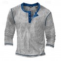 Men's T Shirt Henley Shirt Waffle Knit Tee Tee Top Long Sleeve Shirt Long Sleeve Color Block Fashion Designer Basic Patchwork Henley Vacation Street Going out Spring &  Fall Black White Blue Henley