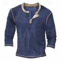 Men's T Shirt Henley Shirt Waffle Knit Tee Tee Top Long Sleeve Shirt Long Sleeve Color Block Fashion Designer Basic Patchwork Henley Vacation Street Going out Spring &  Fall Black White Blue Henley