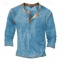 Men's T Shirt Henley Shirt Waffle Knit Tee Tee Top Long Sleeve Shirt Long Sleeve Color Block Fashion Designer Basic Patchwork Henley Vacation Street Going out Spring &  Fall Black White Blue Henley