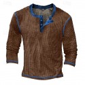 Men's T Shirt Henley Shirt Waffle Knit Tee Tee Top Long Sleeve Shirt Long Sleeve Color Block Fashion Designer Basic Patchwork Henley Vacation Street Going out Spring &  Fall Black White Blue Henley