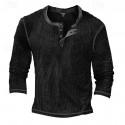 Men's T Shirt Henley Shirt Waffle Knit Tee Tee Top Long Sleeve Shirt Long Sleeve Color Block Fashion Designer Basic Patchwork Henley Vacation Street Going out Spring &  Fall Black White Blue Henley