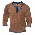 Men's T Shirt Henley Shirt Waffle Knit Tee Tee Top Long Sleeve Shirt Long Sleeve Color Block Fashion Designer Basic Patchwork Henley Vacation Street Going out Spring &  Fall Black White Blue Henley