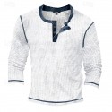 Men's T Shirt Henley Shirt Waffle Knit Tee Tee Top Long Sleeve Shirt Long Sleeve Color Block Fashion Designer Basic Patchwork Henley Vacation Street Going out Spring &  Fall Black White Blue Henley