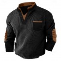 Men's Waffle Tee Waffle Henley Shirt Long Sleeve V Neck Spring &  Fall Solid Color Fashion Basic Fake two piece Street Casual Sports Black Navy Blue Light Grey Top Tee for Men