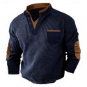 Men's Waffle Tee Waffle Henley Shirt Long Sleeve V Neck Spring &  Fall Solid Color Fashion Basic Fake two piece Street Casual Sports Black Navy Blue Light Grey Top Tee for Men