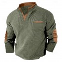 Men's Waffle Tee Waffle Henley Shirt Long Sleeve V Neck Spring &  Fall Solid Color Fashion Basic Fake two piece Street Casual Sports Black Navy Blue Light Grey Top Tee for Men