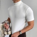 Men's T Shirt Turtleneck shirt Short Sleeve Stand Collar Summer Spring Plain Fashion Casual Comfortable Vacation Street Holiday Black White Red Top Tee for Men