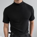 Men's T Shirt Turtleneck shirt Short Sleeve Stand Collar Summer Spring Plain Fashion Casual Comfortable Vacation Street Holiday Black White Red Top Tee for Men