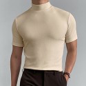 Men's T Shirt Turtleneck shirt Short Sleeve Stand Collar Summer Spring Plain Fashion Casual Comfortable Vacation Street Holiday Black White Red Top Tee for Men