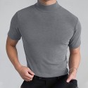 Men's T Shirt Turtleneck shirt Short Sleeve Stand Collar Summer Spring Plain Fashion Casual Comfortable Vacation Street Holiday Black White Red Top Tee for Men
