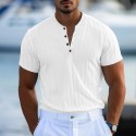 Men's Henley Shirt Short Sleeve Shirt Ribbed Knit tee Tee Top Solid Color Henley Outdoor Street Short Sleeve Button Clothing Apparel Daily Hawaiian