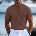 Men's Henley Shirt Short Sleeve Shirt Ribbed Knit tee Tee Top Solid Color Henley Outdoor Street Short Sleeve Button Clothing Apparel Daily Hawaiian
