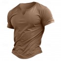 Men's Cotton Blend T-Shirt Short Sleeve V Neck Summer Plain Fashion Classic Comfortable V Neck Street Casual Sports Light Blue Dark Brown Black Top Tee for Men