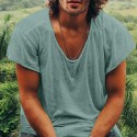 100% Cotton Men's Casual T Shirt Plain Crew Neck  Summer Tee Street Holiday Short Sleeve Raw Edges Fashion Casual Comfortable Top Tee