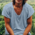 100% Cotton Men's Casual T Shirt Plain Crew Neck  Summer Tee Street Holiday Short Sleeve Raw Edges Fashion Casual Comfortable Top Tee