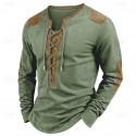 Men's Faux Suede Henley Shirt Tee Top Long Sleeve Shirt Patchwork Henley Outdoor Street Long Sleeve Drawstring Clothing Apparel Daily Casual Street Style