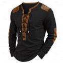Men's Faux Suede Henley Shirt Tee Top Long Sleeve Shirt Patchwork Henley Outdoor Street Long Sleeve Drawstring Clothing Apparel Daily Casual Street Style