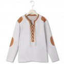Men's Faux Suede Henley Shirt Tee Top Long Sleeve Shirt Patchwork Henley Outdoor Street Long Sleeve Drawstring Clothing Apparel Daily Casual Street Style