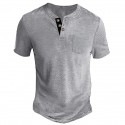 Men's Henley Shirt Tee Top Plain Henley Street Vacation Short Sleeve Button Pocket Clothing Apparel Fashion Designer Basic