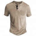 Men's Henley Shirt Tee Top Plain Henley Street Vacation Short Sleeve Button Pocket Clothing Apparel Fashion Designer Basic