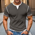100% Cotton Men's T-Shirt V Neck Tee Fake two Piece Short Sleeve Shirt V Neck Summer Spring Solid Color Daily Casual Street Style Outdoor Street Causal Light Blue Light Green Dark Gray Top