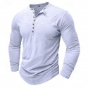 100% Cotton Men's Henley Shirt Tee Top Long Sleeve Shirt Long Sleeve Solid Color Fashion Daily Buttons Henley Outdoor Casual Summer Dark Brown Dark Grey Black Henley T-Shirt