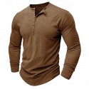 100% Cotton Men's Henley Shirt Tee Top Long Sleeve Shirt Long Sleeve Solid Color Fashion Daily Buttons Henley Outdoor Casual Summer Dark Brown Dark Grey Black Henley T-Shirt
