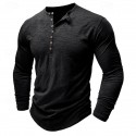 100% Cotton Men's Henley Shirt Tee Top Long Sleeve Shirt Long Sleeve Solid Color Fashion Daily Buttons Henley Outdoor Casual Summer Dark Brown Dark Grey Black Henley T-Shirt