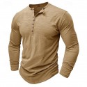 100% Cotton Men's Henley Shirt Tee Top Long Sleeve Shirt Long Sleeve Solid Color Fashion Daily Buttons Henley Outdoor Casual Summer Dark Brown Dark Grey Black Henley T-Shirt