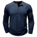 100% Cotton Men's Henley Shirt Tee Top Long Sleeve Shirt Long Sleeve Solid Color Fashion Daily Buttons Henley Outdoor Casual Summer Dark Brown Dark Grey Black Henley T-Shirt