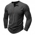 100% Cotton Men's Henley Shirt Tee Top Long Sleeve Shirt Long Sleeve Solid Color Fashion Daily Buttons Henley Outdoor Casual Summer Dark Brown Dark Grey Black Henley T-Shirt
