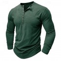100% Cotton Men's Henley Shirt Tee Top Long Sleeve Shirt Long Sleeve Solid Color Fashion Daily Buttons Henley Outdoor Casual Summer Dark Brown Dark Grey Black Henley T-Shirt