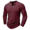 100% Cotton Men's Henley Shirt Tee Top Long Sleeve Shirt Long Sleeve Solid Color Fashion Daily Buttons Henley Outdoor Casual Summer Dark Brown Dark Grey Black Henley T-Shirt