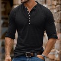 Men's Henley Shirt Tee Top Long Sleeve Shirt Long Sleeve Solid Color Fashion Daily Buttons Henley Outdoor Casual Summer Dark Brown Dark Grey Dark Red Henley T-Shirt