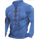 Men's Henley Shirt Tee Top Long Sleeve Shirt Color Block Henley Street Vacation Long Sleeve Lace up Clothing Apparel Fashion Designer Basic Blue