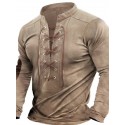 Men's Henley Shirt Tee Top Long Sleeve Shirt Color Block Henley Street Vacation Long Sleeve Lace up Clothing Apparel Fashion Designer Basic Blue