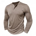 Men's Henley Shirt Tee Top Long Sleeve Solid Color Fashion Daily Buttons Henley Outdoor Street Causal Summer Army Green Black White Henley T-Shirt