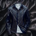 Men's Shirt Satin Shirt Casual Shirt Striped Shirt Button Up Shirt Striped Wedding Vacation Black Navy Blue Green Long Sleeve Collar Spring &  Fall Clothing Apparel