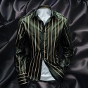 Men's Shirt Satin Shirt Casual Shirt Striped Shirt Button Up Shirt Striped Wedding Vacation Black Navy Blue Green Long Sleeve Collar Spring &  Fall Clothing Apparel
