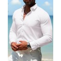 Men's Casual Summer T Shirt Casual Shirt Standard Fit Long Sleeve Lapel Solid Color Polyester Black White Pink 2025