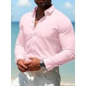 Men's Casual Summer T Shirt Casual Shirt Standard Fit Long Sleeve Lapel Solid Color Polyester Black White Pink 2025